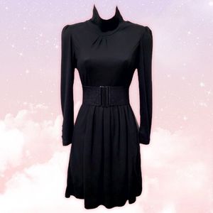 Cui Yi Xuan Black Turtleneck Pleated Vintage Style Long Sleeve Dress